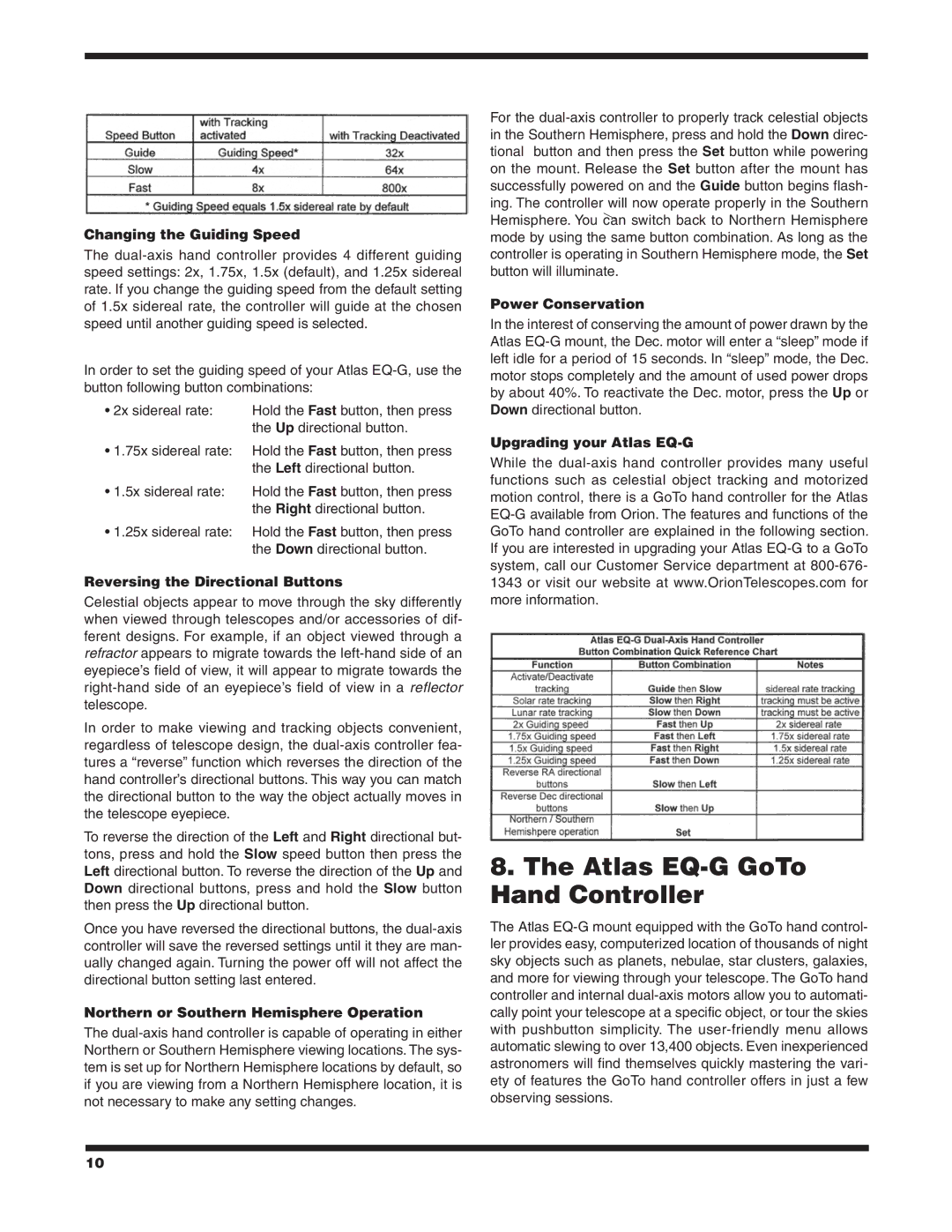 Orion instruction manual Atlas EQ-G GoTo Hand Controller 