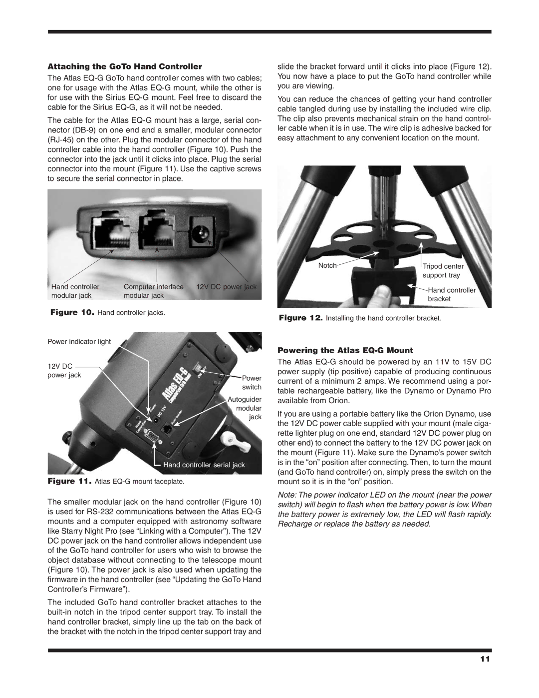 Orion EQ-G instruction manual Attaching the GoTo Hand Controller, Installing the hand controller bracket 