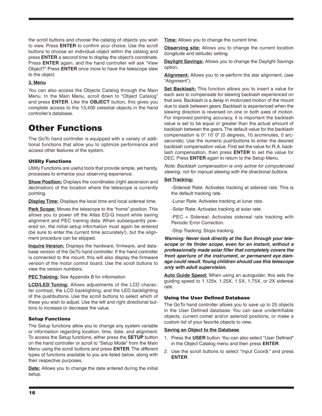 Orion EQ-G instruction manual Other Functions 