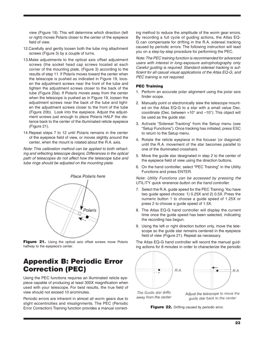 Orion EQ-G instruction manual Appendix B Periodic Error Correction PEC, PEC Training 