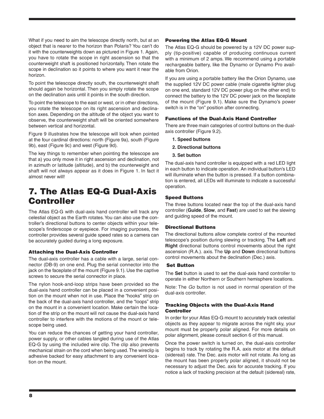 Orion instruction manual Atlas EQ-G Dual-Axis Controller 