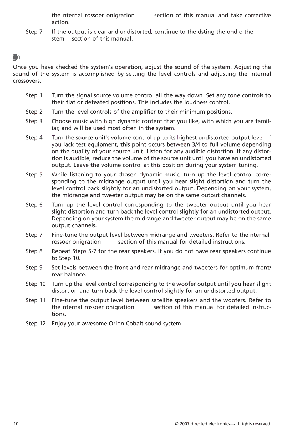 Orion G42110 owner manual Adjusting the Sound of the System 