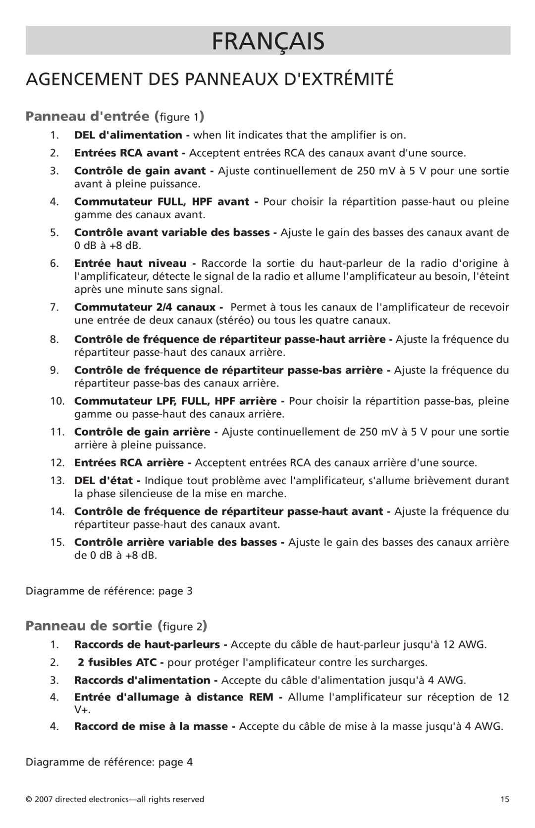 Orion G42110 owner manual Agencement DES Panneaux Dextrémité, Panneau dentrée figure, Panneau de sortie figure 