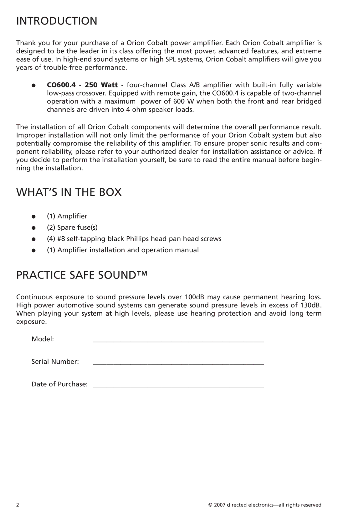 Orion G42110 owner manual Introduction, WHAT’S in the BOX, Practice Safe Sound 