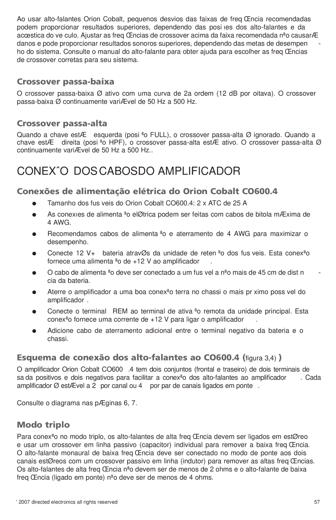 Orion G42110 owner manual Conexão dos cabos do amplificador 