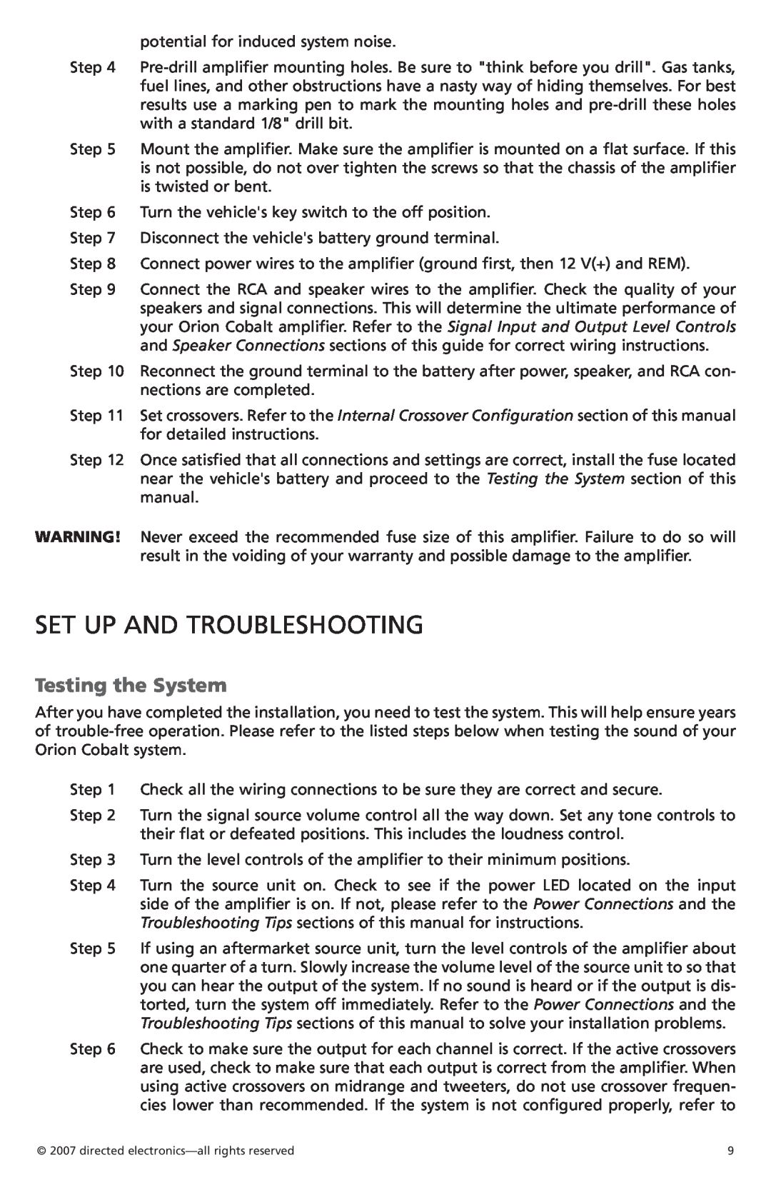 Orion G42110 owner manual Set Up and Troubleshooting, Testing the System 