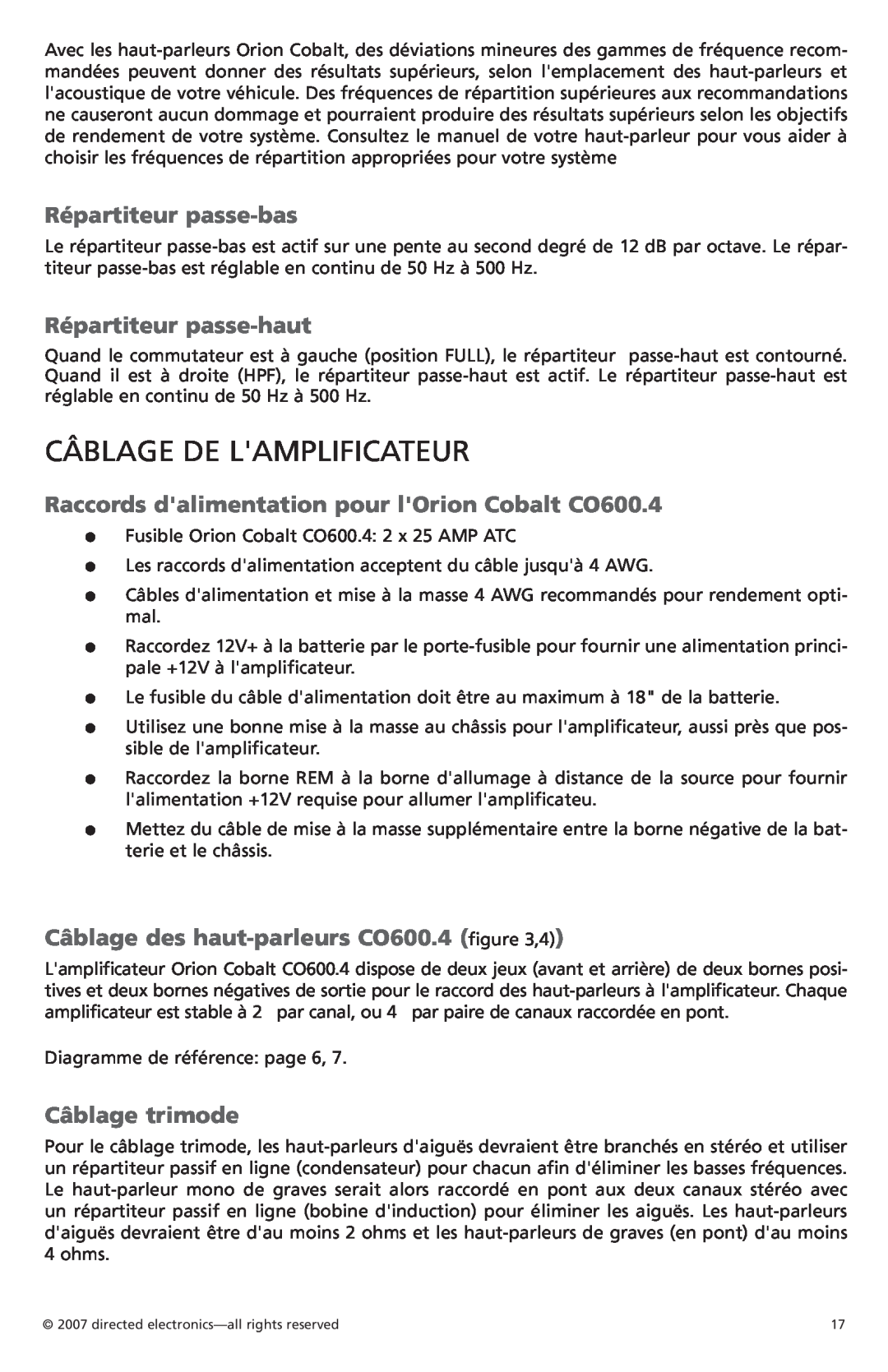 Orion G42110 Câblage De Lamplificateur, Répartiteur passe-bas, Répartiteur passe-haut, Câblage des haut-parleursCO600.4 ,4 