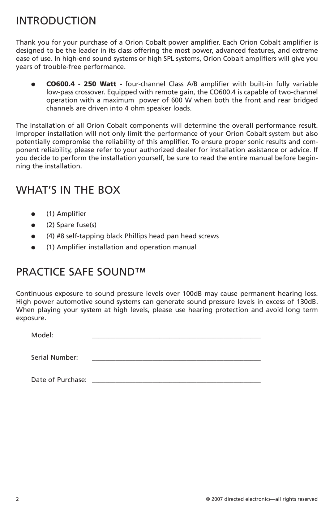 Orion G42110 owner manual Introduction, What’S In The Box, Practice Safe Sound 