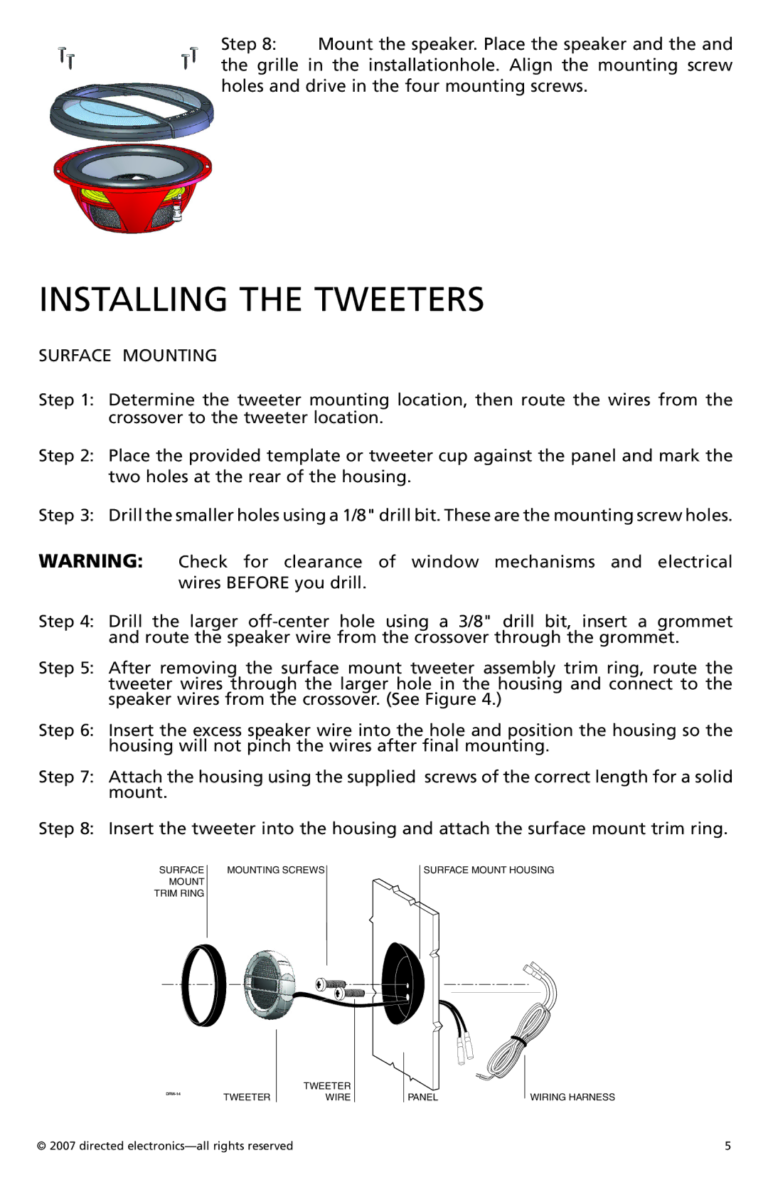 Orion HCCA 6.2, HCCA 5.2 manual Installing the Tweeters, Surface Mounting 