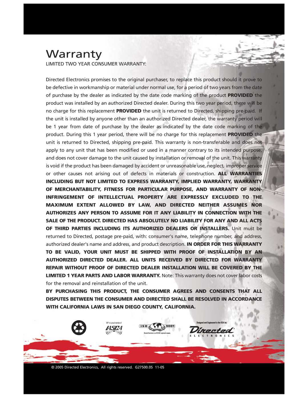 Orion HPD2 manual Warranty 