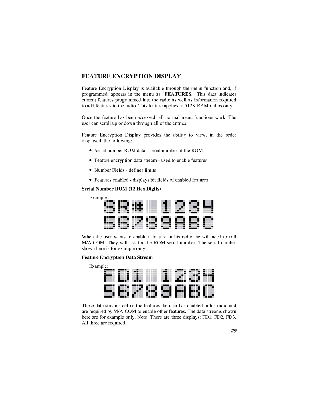 Orion LBI-38888K manual Feature Encryption Display, Serial Number ROM 12 Hex Digits Example, Feature Encryption Data Stream 