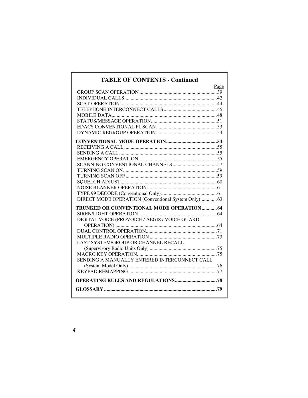 Orion LBI-38888K manual Table of Contents 