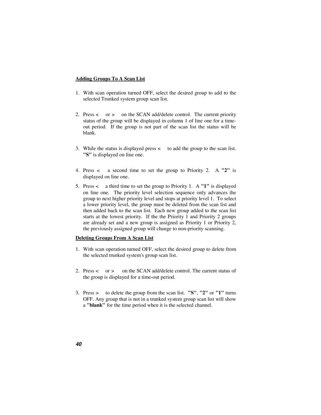 Orion LBI-38888K manual Adding Groups To a Scan List, Deleting Groups From a Scan List 