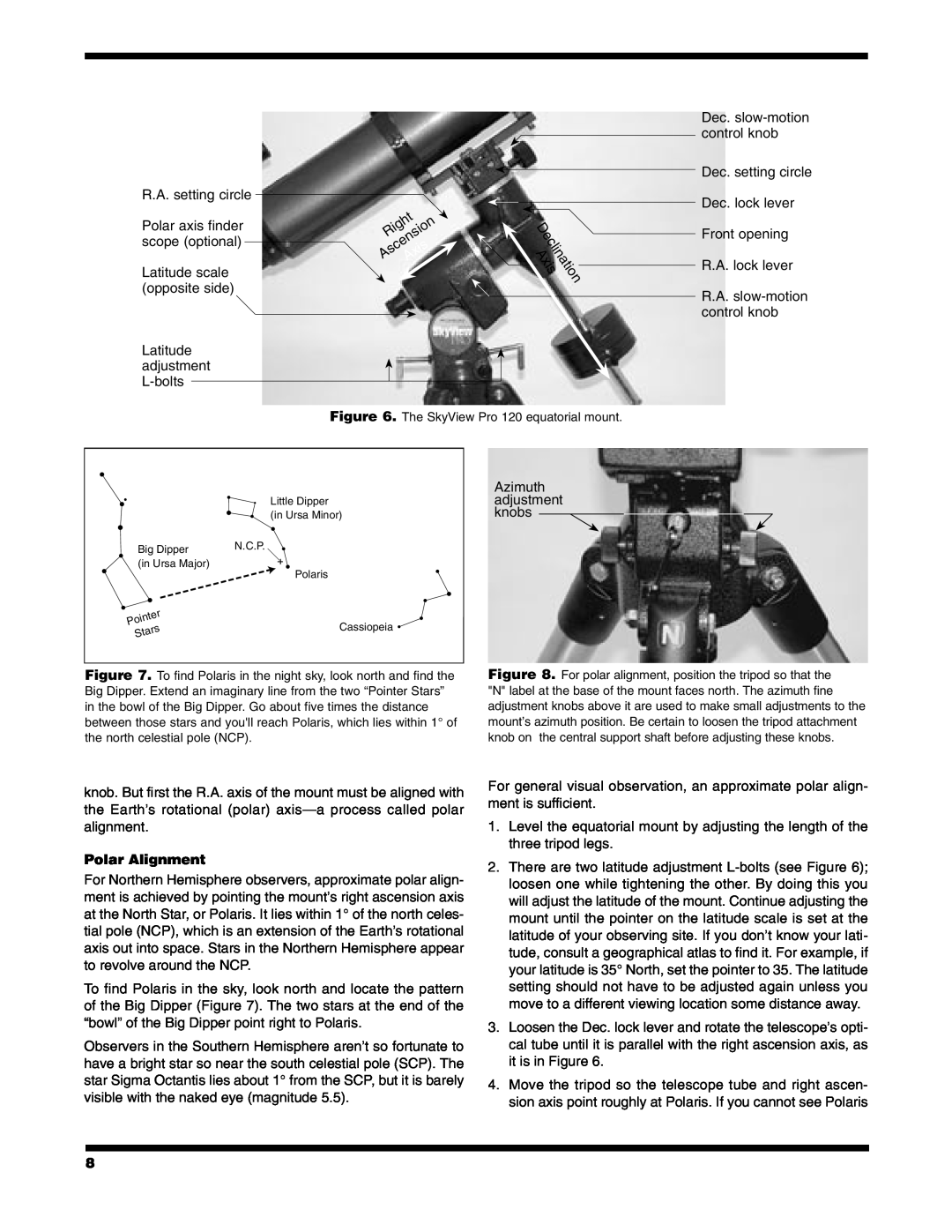 Orion PRO 120 EQ instruction manual Axis, Declination, Polar Alignment 