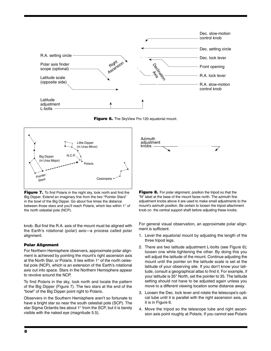 Orion PRO 120 EQ instruction manual Declination, Polar Alignment 