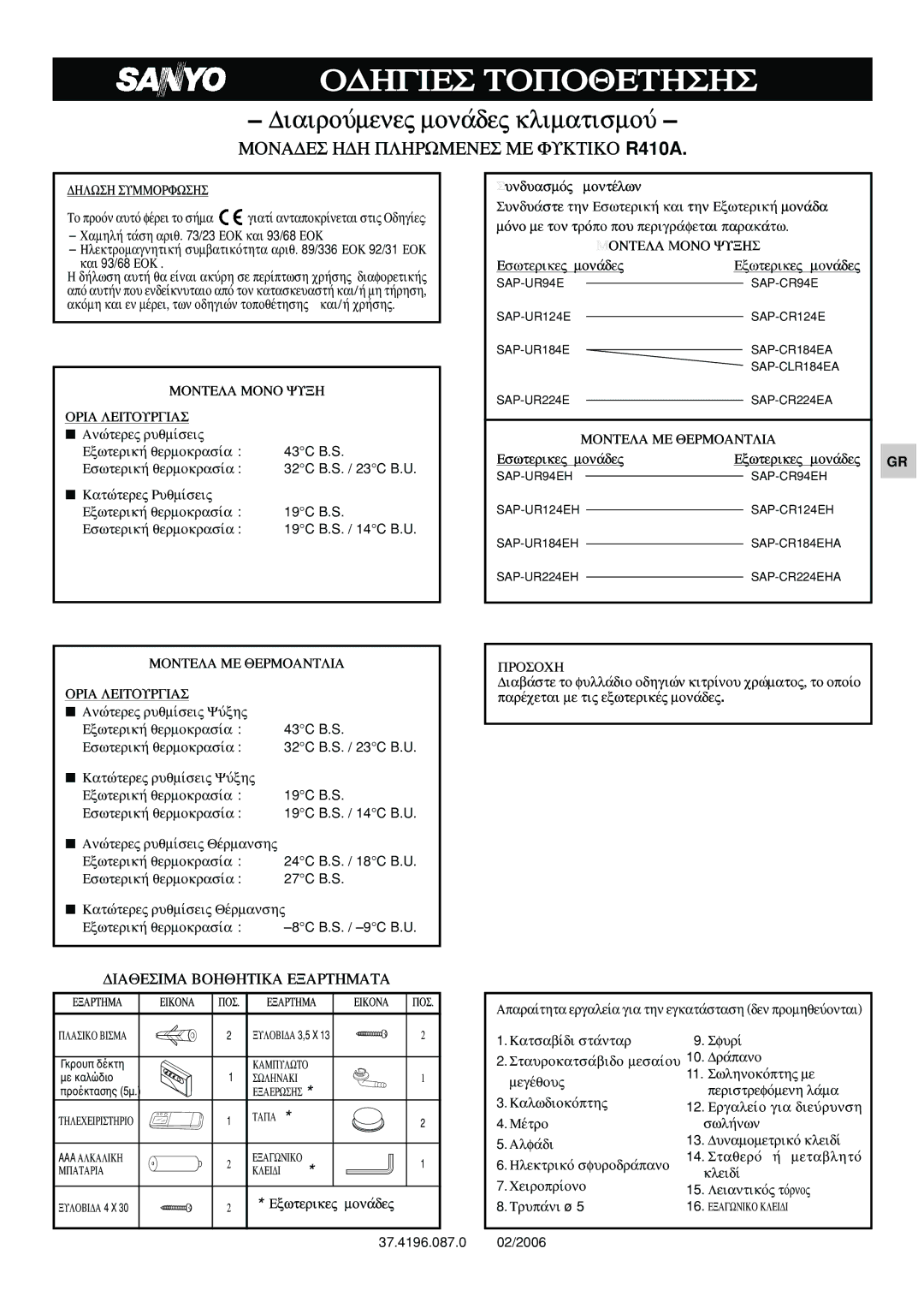 Orion SAP-CR224EA, SAP-UR94EH, TRUE, SAP-CR94EH, SAP-UR184EH, SAP-CR184EHA, SAP-UR124E, SAP-CR184EA, SAP-UR224E, SAP-CR124E Sfuriv 