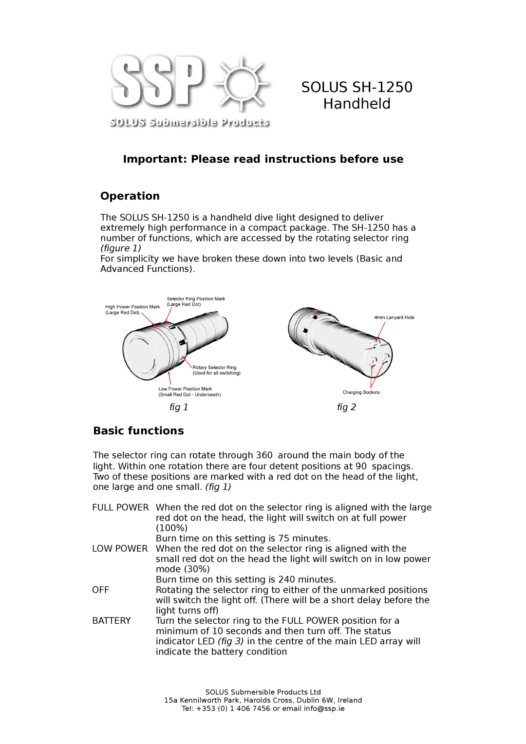 Orion SH-1250 manual Important Please read instructions before use Operation, Basic functions 