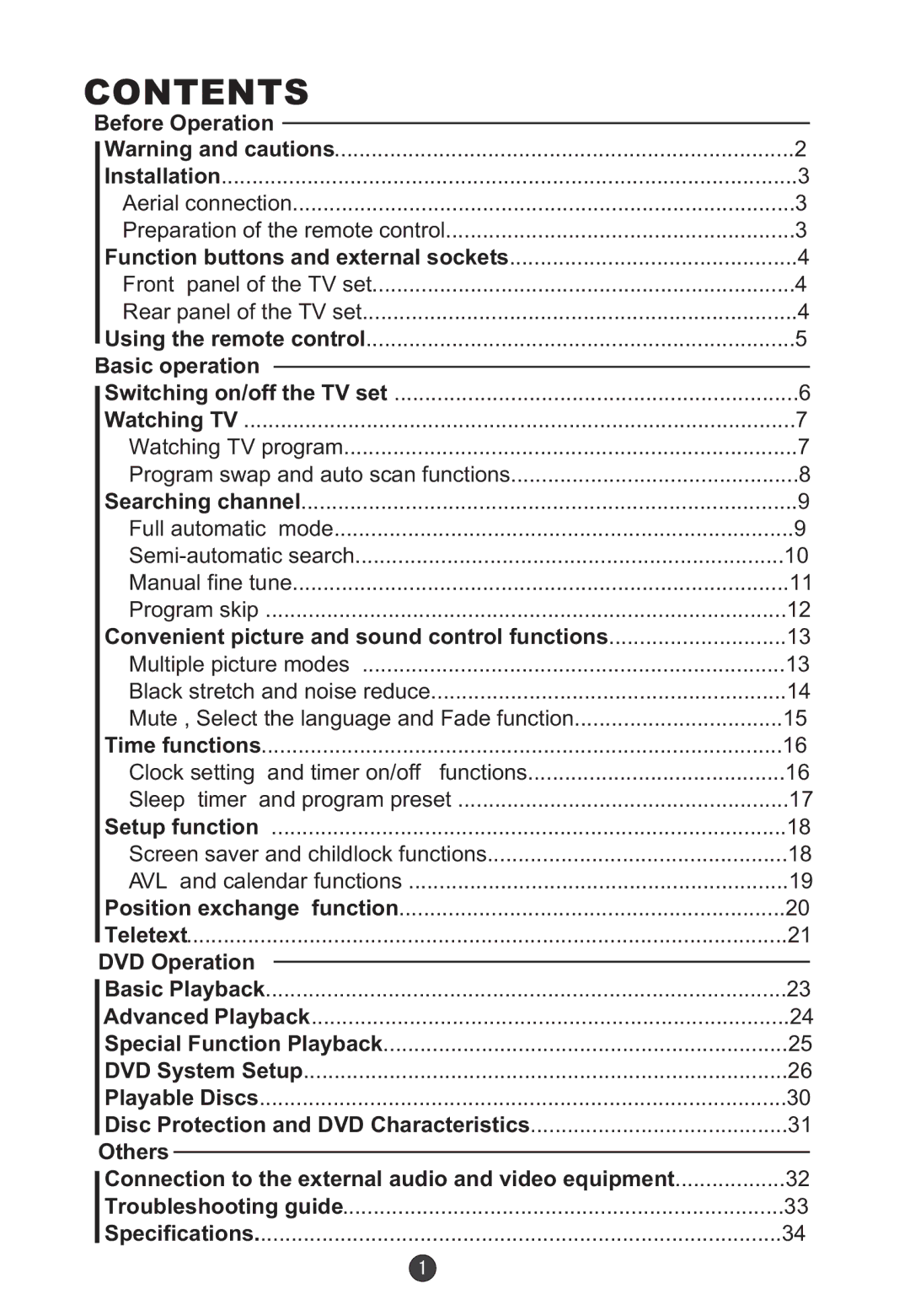 Orion TV/DVD-1432 owner manual Contents 