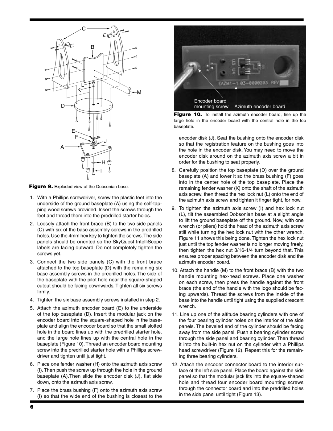 Orion XT12 instruction manual C B Klm D, E F A, Encoder board, mounting screw Azimuth encoder board 