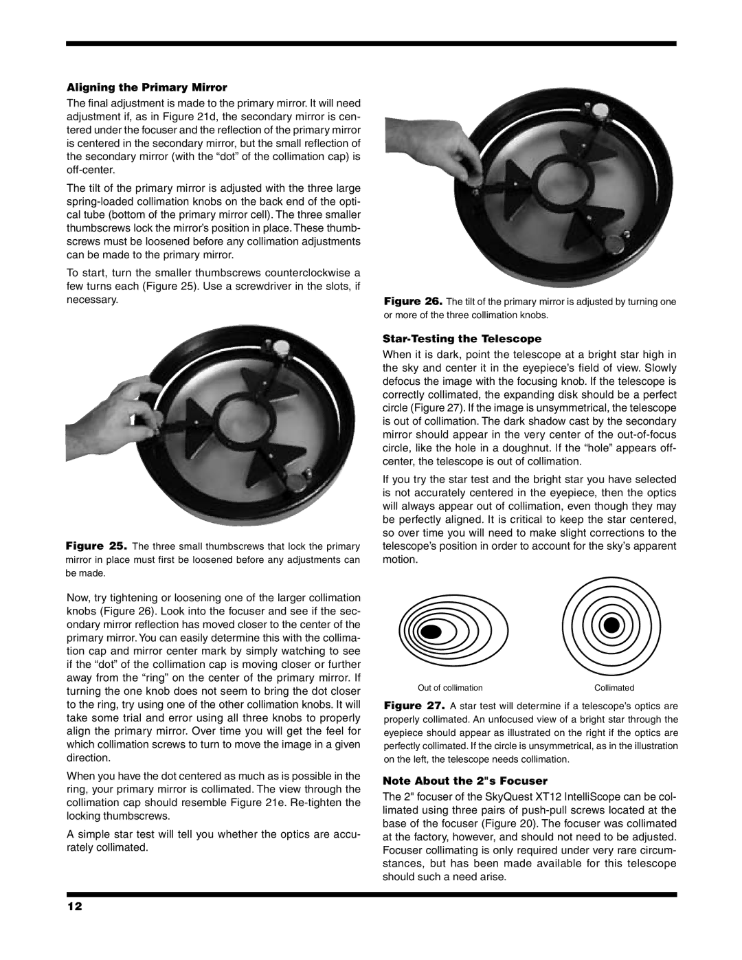 Orion XT12 instruction manual Aligning the Primary Mirror, Star-Testing the Telescope 