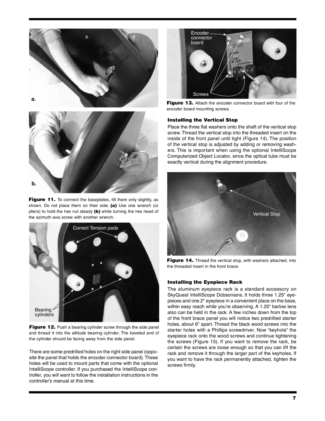 Orion XT12 instruction manual Installing the Vertical Stop, Installing the Eyepiece Rack 