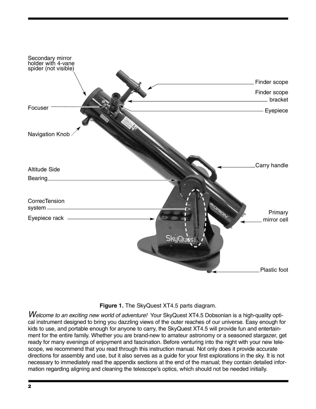 Orion instruction manual SkyQuest XT4.5 parts diagram 