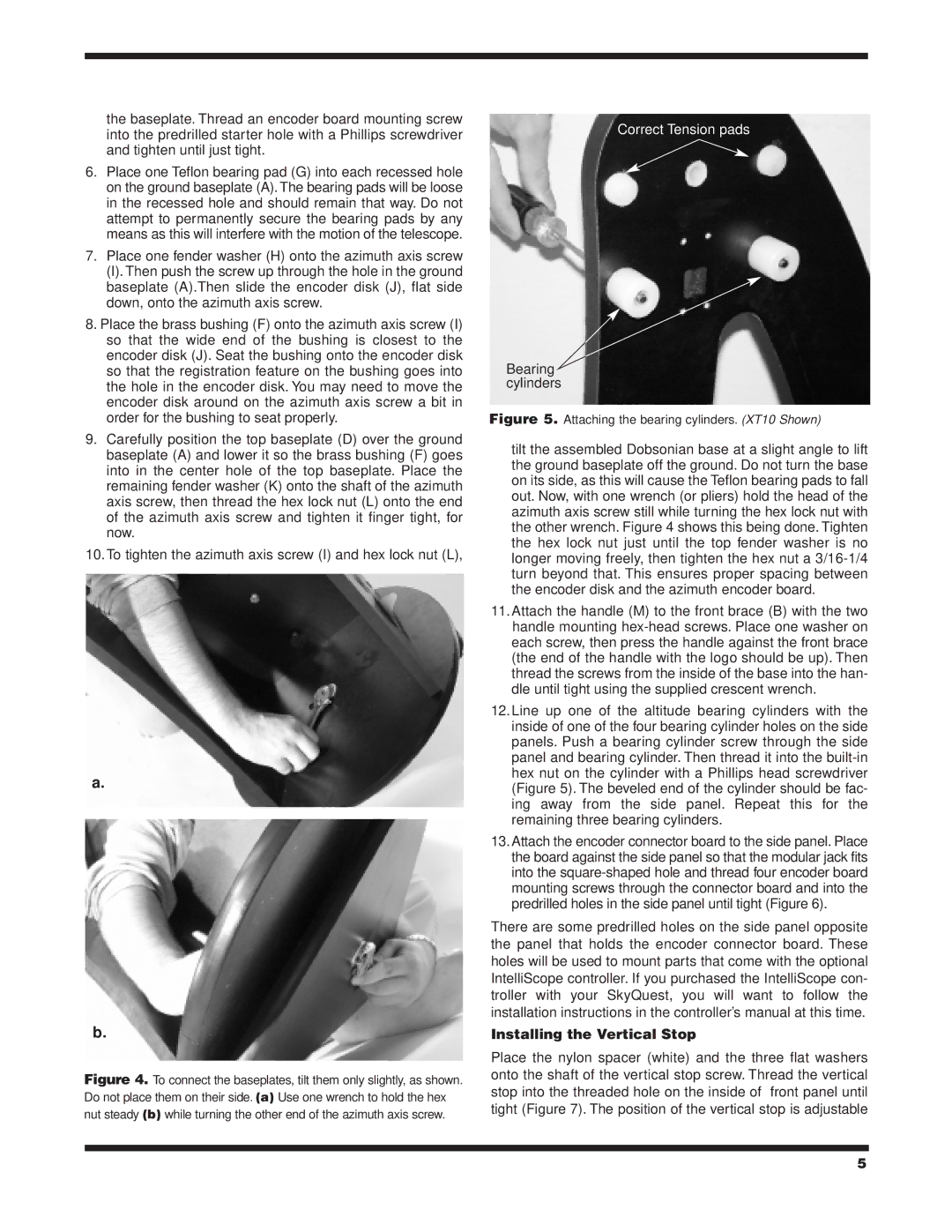 Orion XT10, XT6, #9816, #9950, XT8, #9918 instruction manual Correct Tension pads, Installing the Vertical Stop 