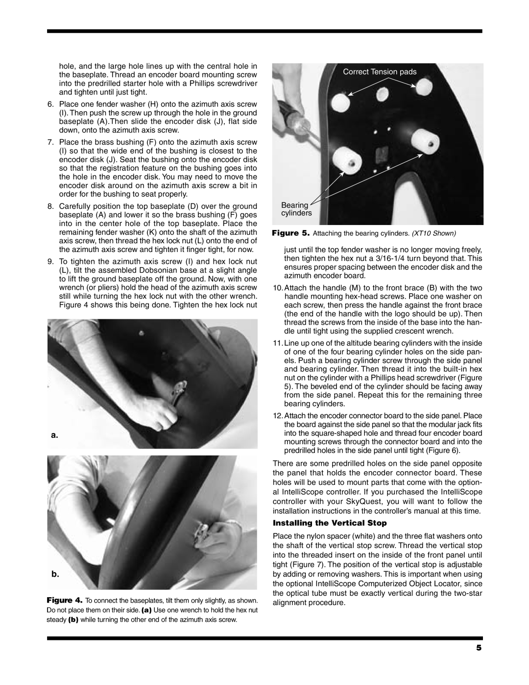 Orion XT10, XT6, XT8 instruction manual Correct Tension pads, Installing the Vertical Stop 