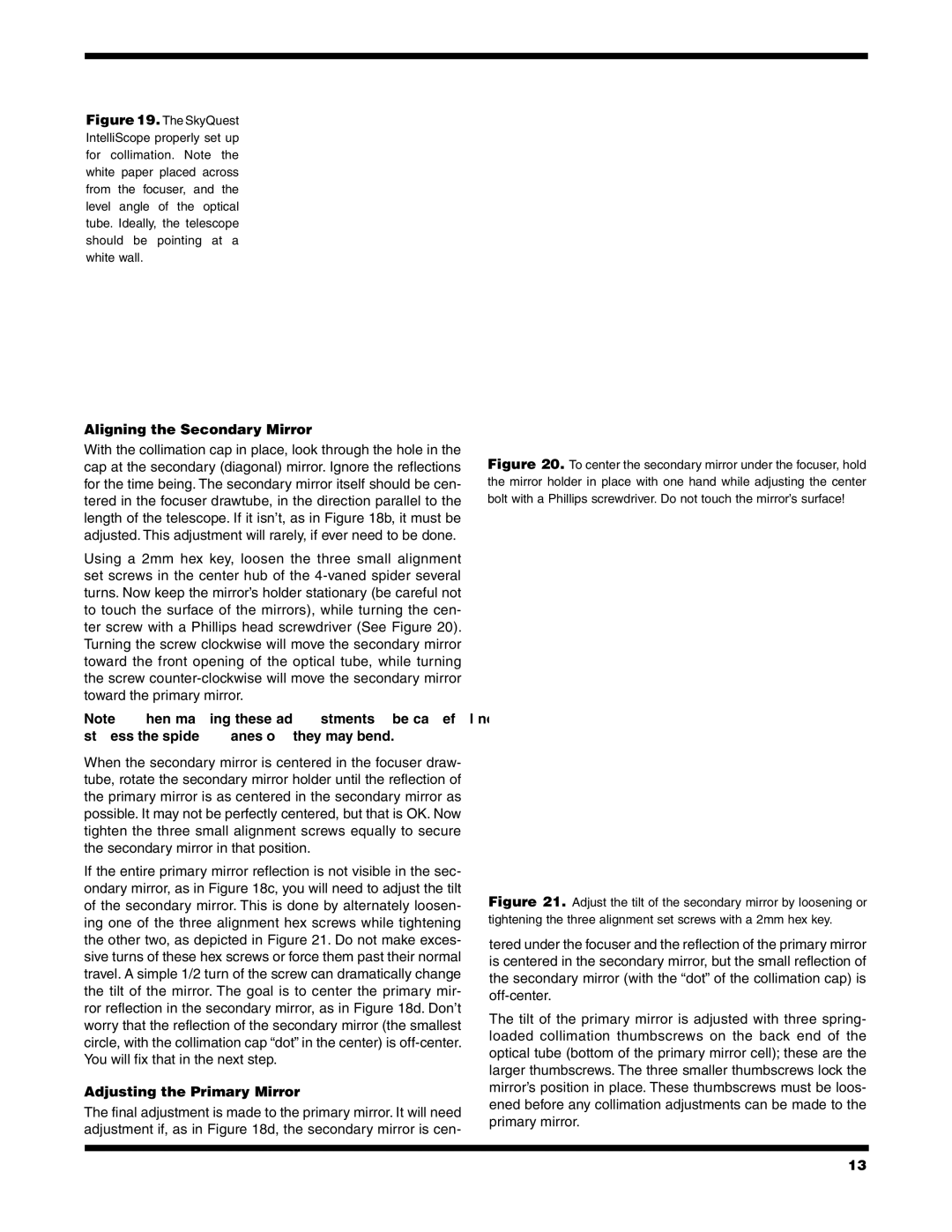 Orion XT8, XT6, XT10 instruction manual Aligning the Secondary Mirror, Adjusting the Primary Mirror 