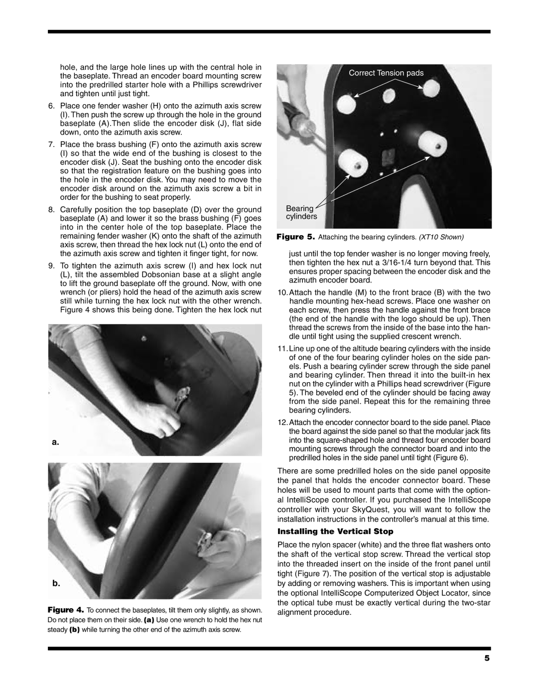 Orion XT10, XT6, XT8 instruction manual Correct Tension pads, Installing the Vertical Stop 