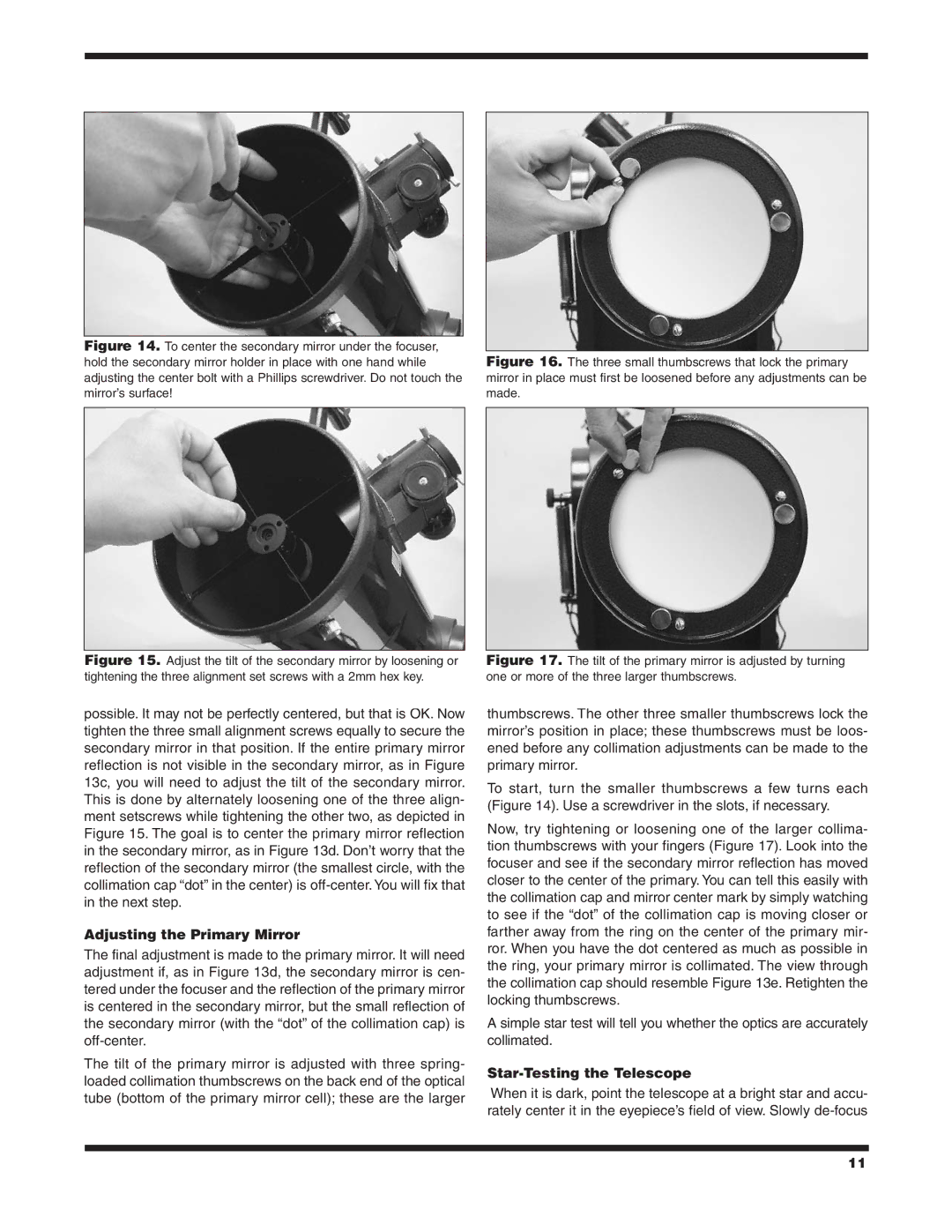 Orion XT10 CLASSIC, XT8 CLASSIC instruction manual Adjusting the Primary Mirror, Star-Testing the Telescope 