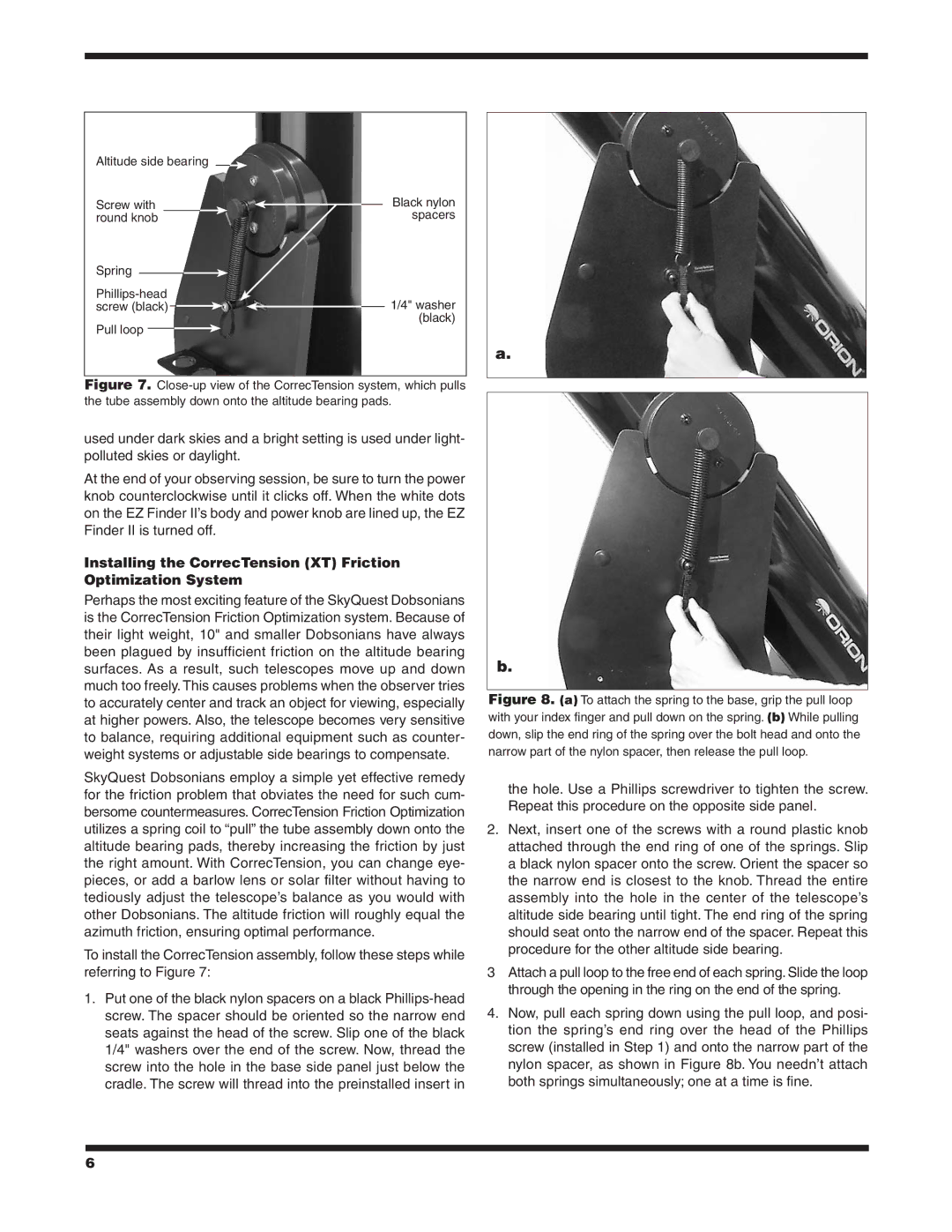 Orion XT8 CLASSIC, XT10 CLASSIC instruction manual Installing the CorrecTension XT Friction Optimization System 