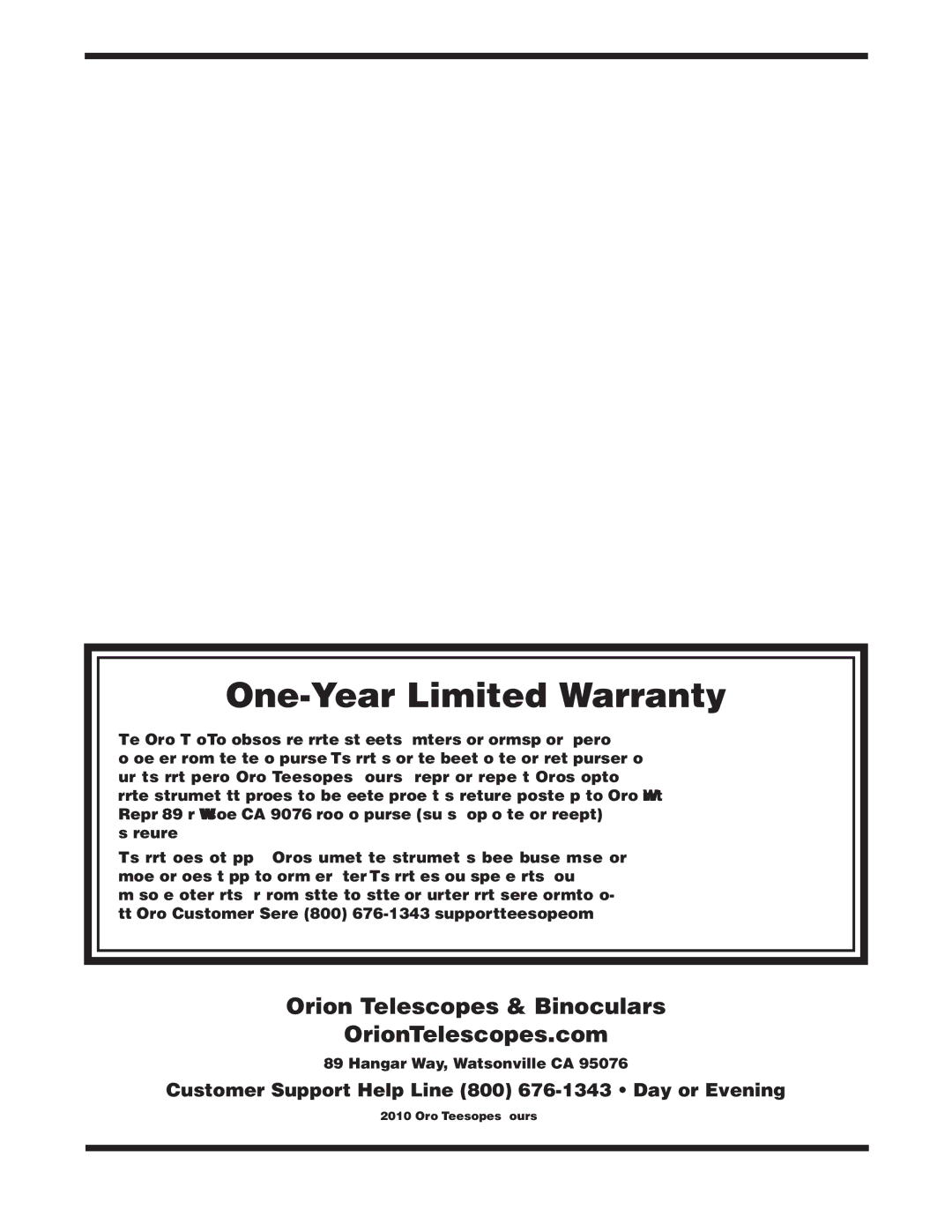 Orion XTG instruction manual One-Year Limited Warranty 