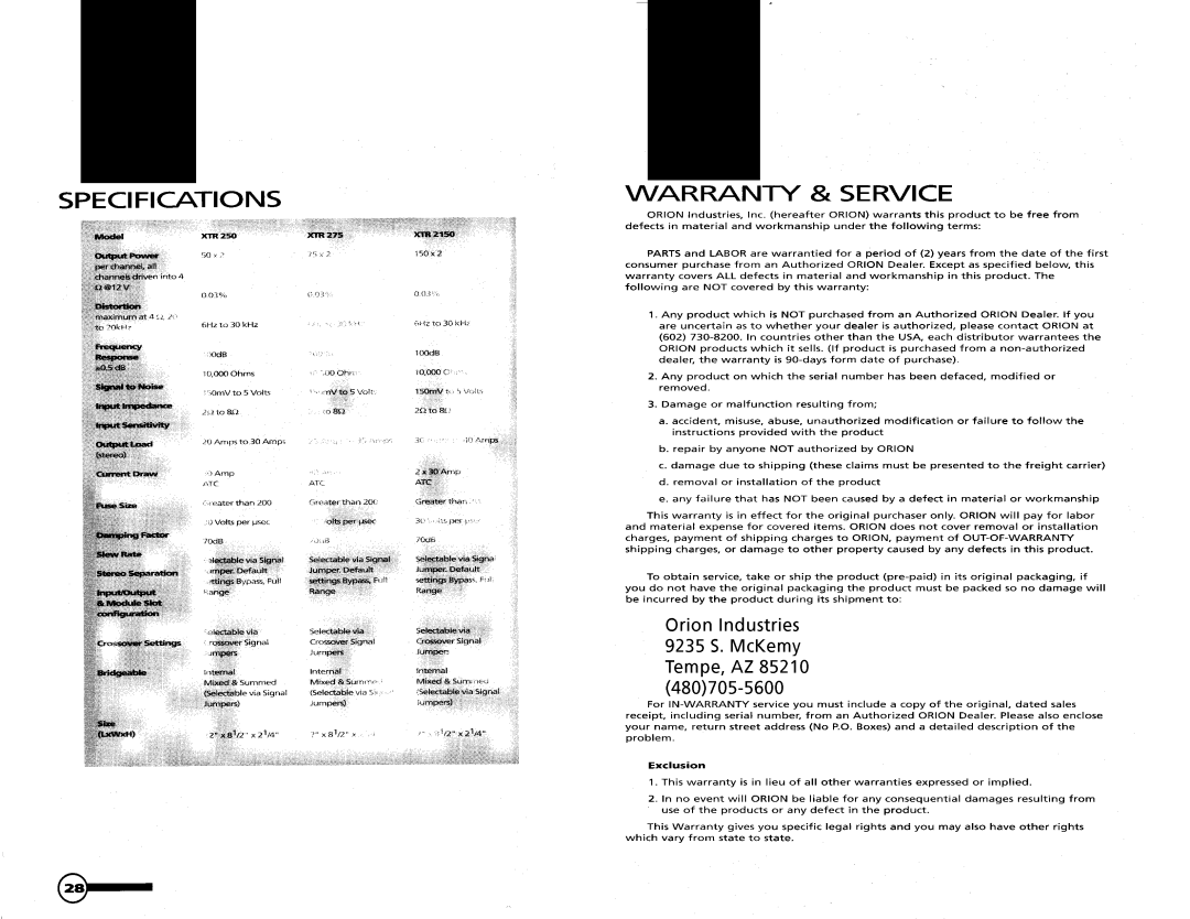 Orion Xtreme Series manual 