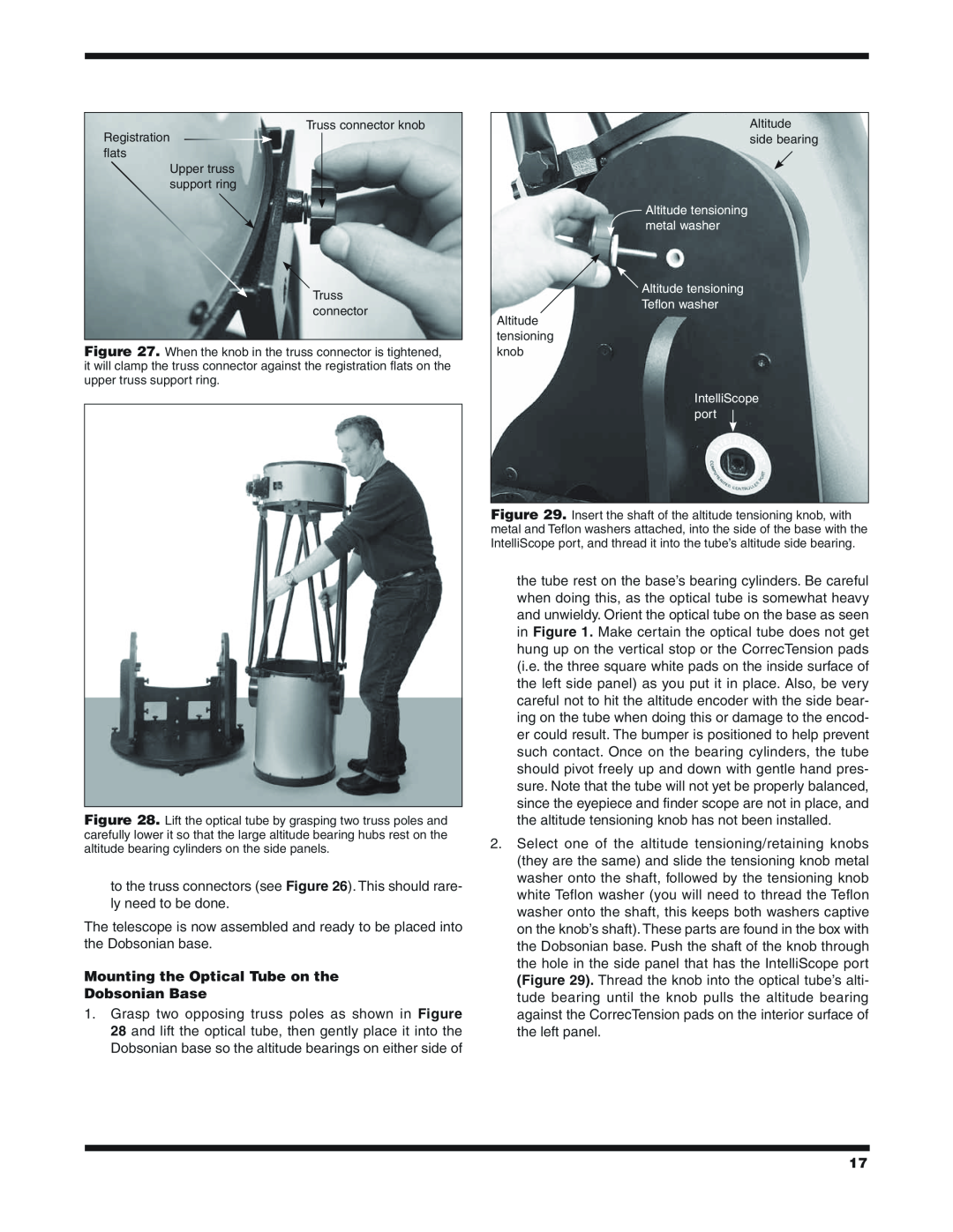 Orion XX14I instruction manual Mounting the Optical Tube on the Dobsonian Base 