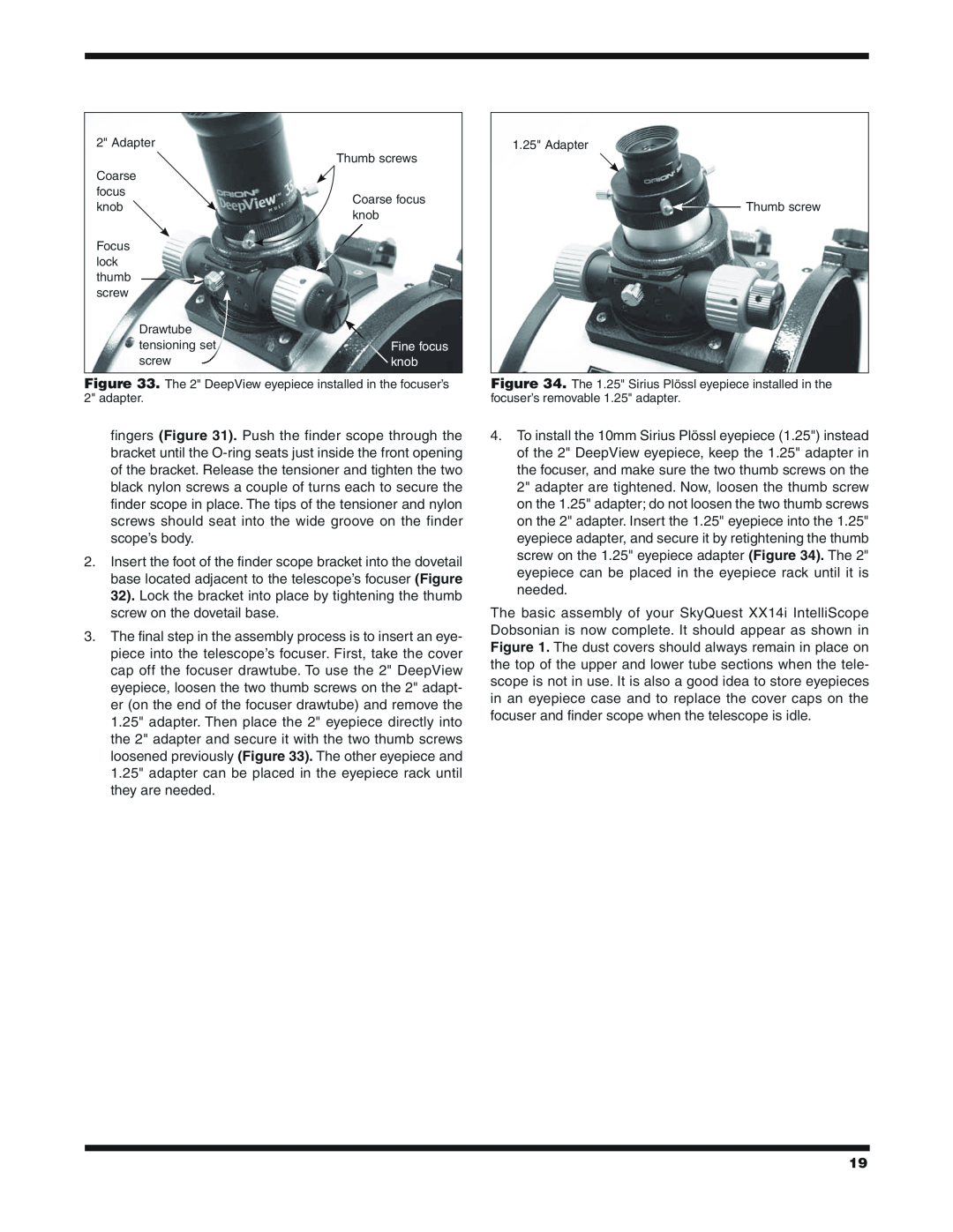 Orion XX14I instruction manual knob, Coarse focus 
