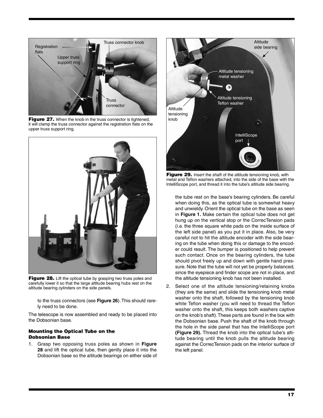 Orion XX14I instruction manual Mounting the Optical Tube on Dobsonian Base 