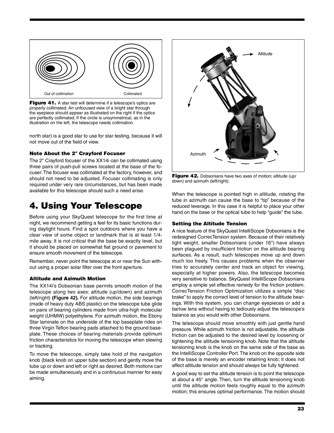 Orion XX14I instruction manual Using Your Telescope, Altitude and Azimuth Motion, Setting the Altitude Tension 