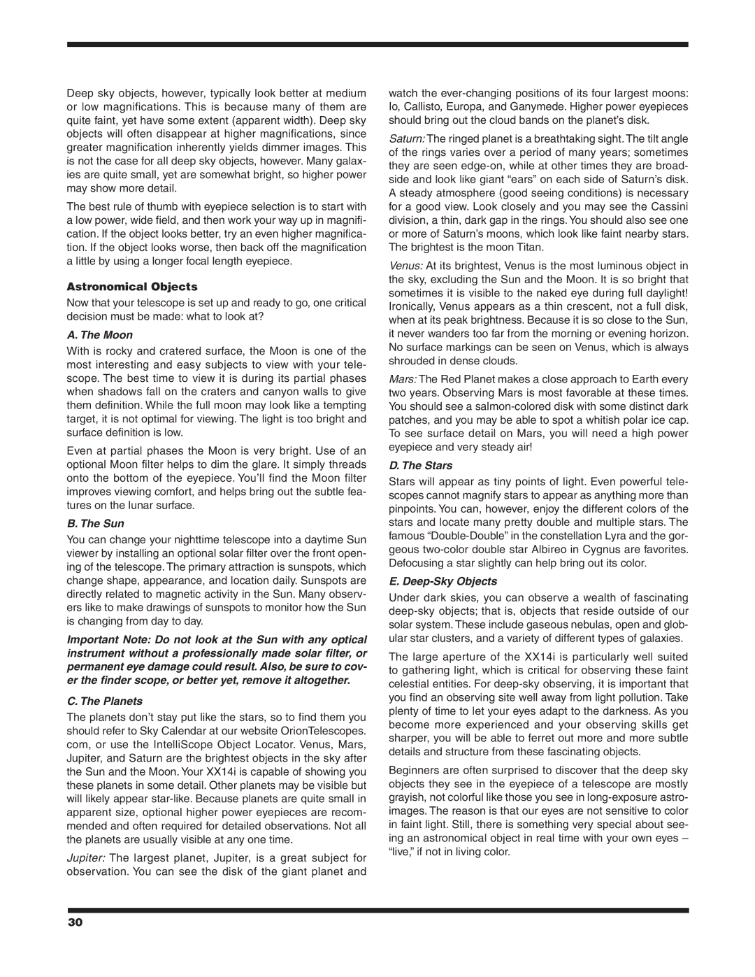 Orion XX14I instruction manual Astronomical Objects, Moon 