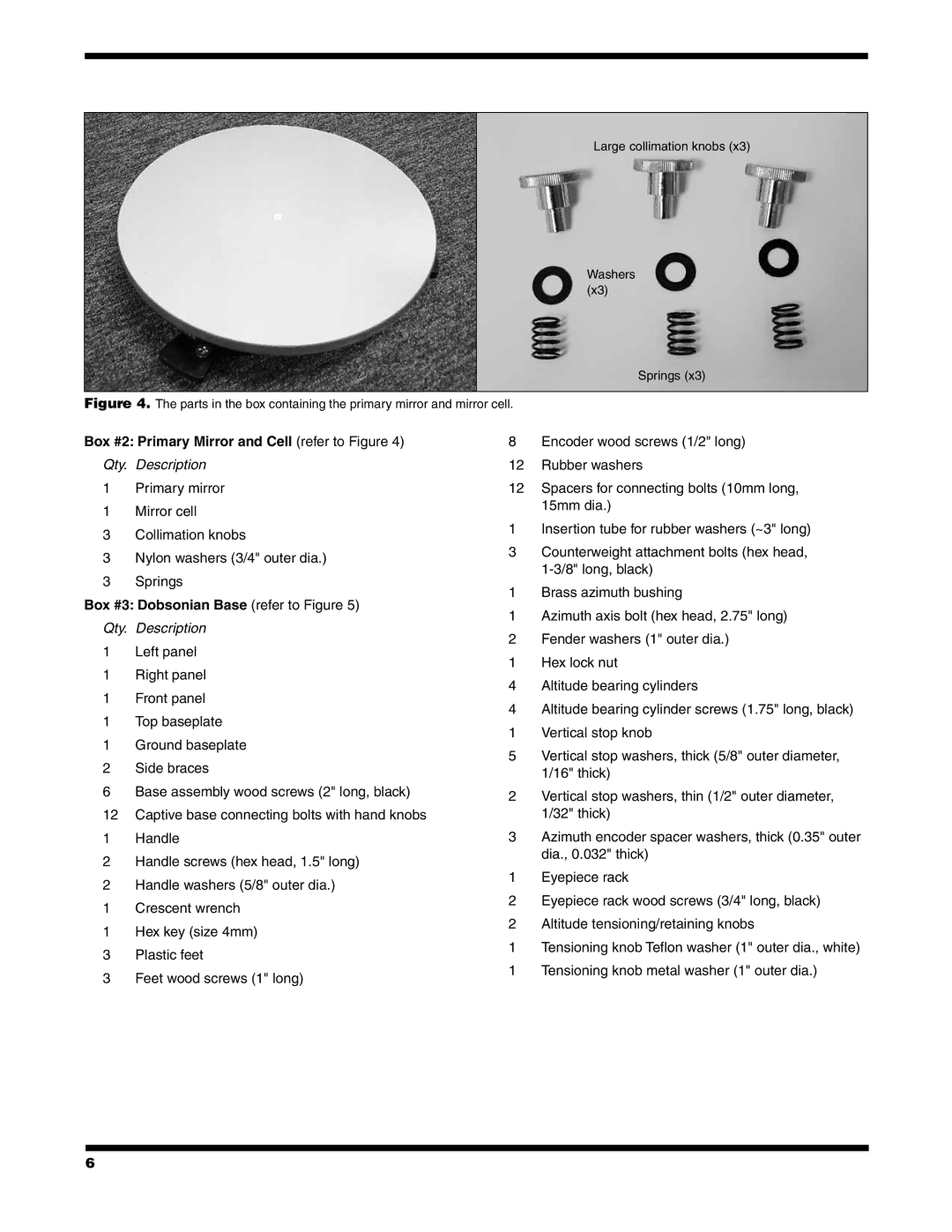 Orion XX14I Box #2 Primary Mirror and Cell refer to Figure, Box #3 Dobsonian Base refer to Qty. Description 