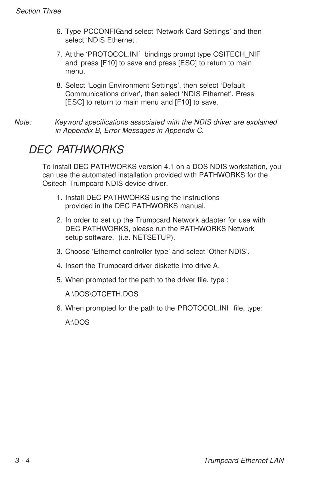 Ositech comm 614006-001 manual Dos\Otceth.Dos 