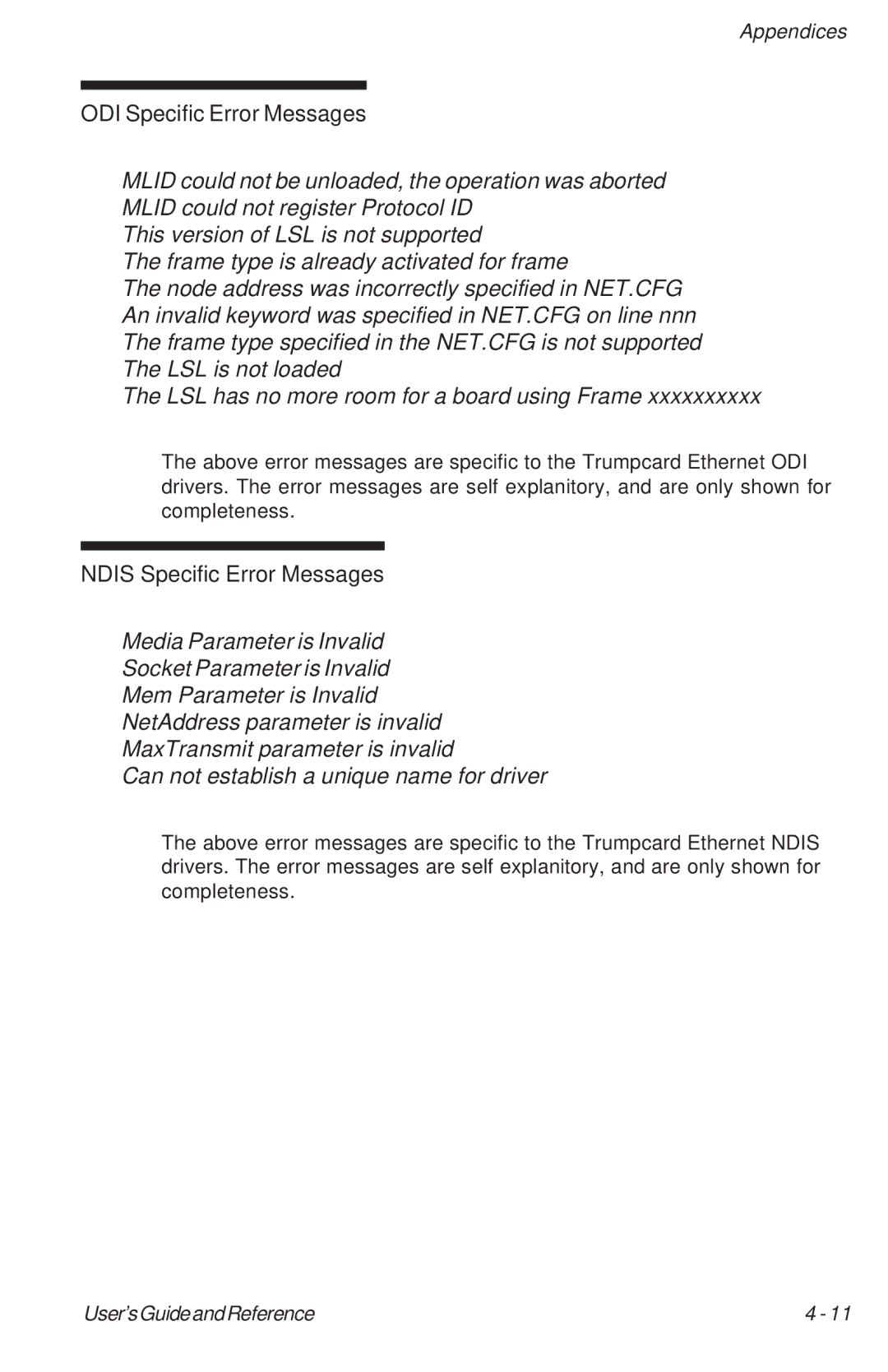 Ositech comm 614006-001 manual ODI Specific Error Messages 