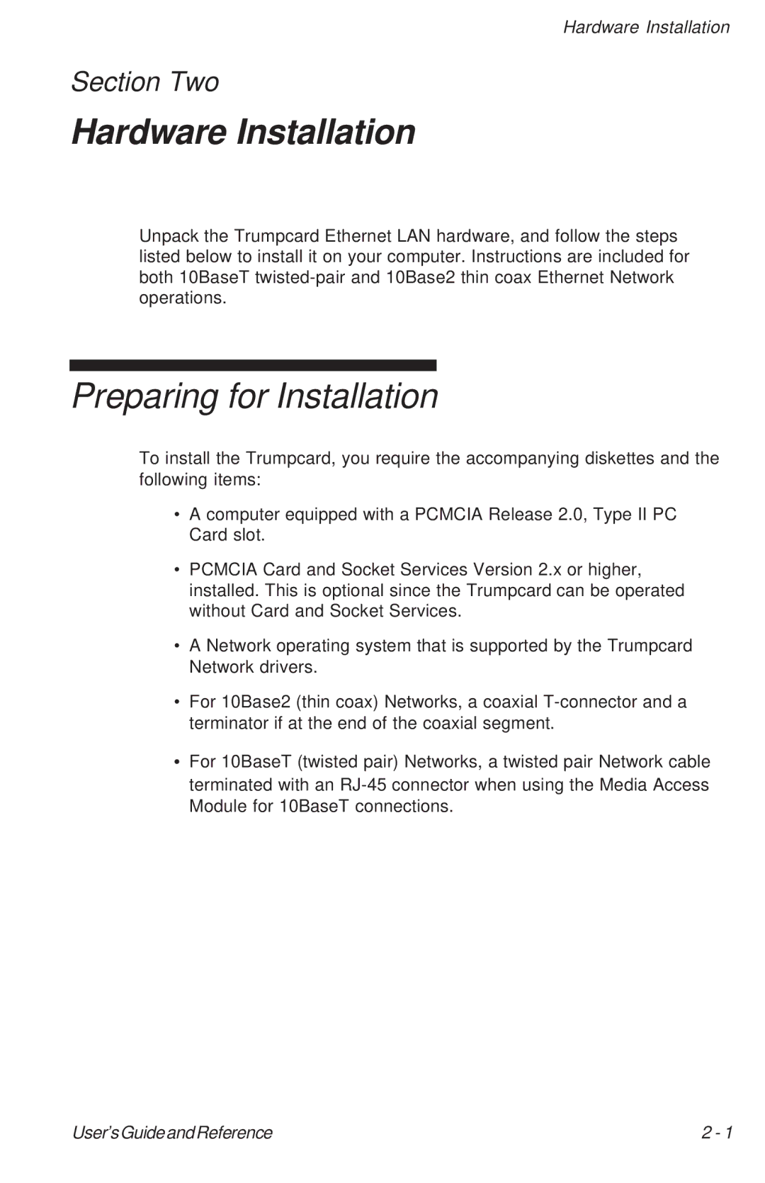 Ositech comm 614006-001 manual Hardware Installation, Preparing for Installation, Section Two 