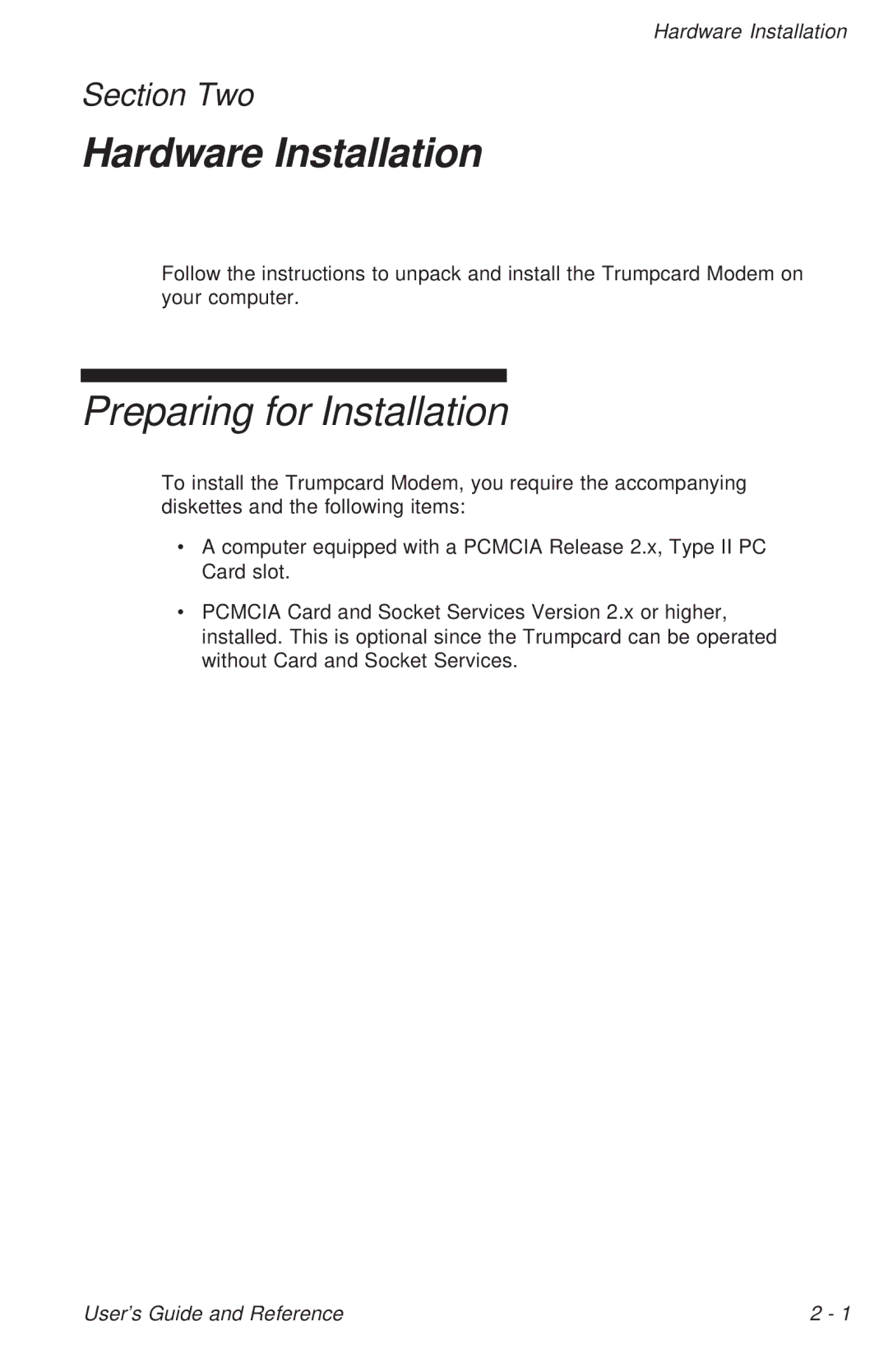 Ositech comm Trumpcard Data/Fax Modem manual Hardware Installation, Preparing for Installation 