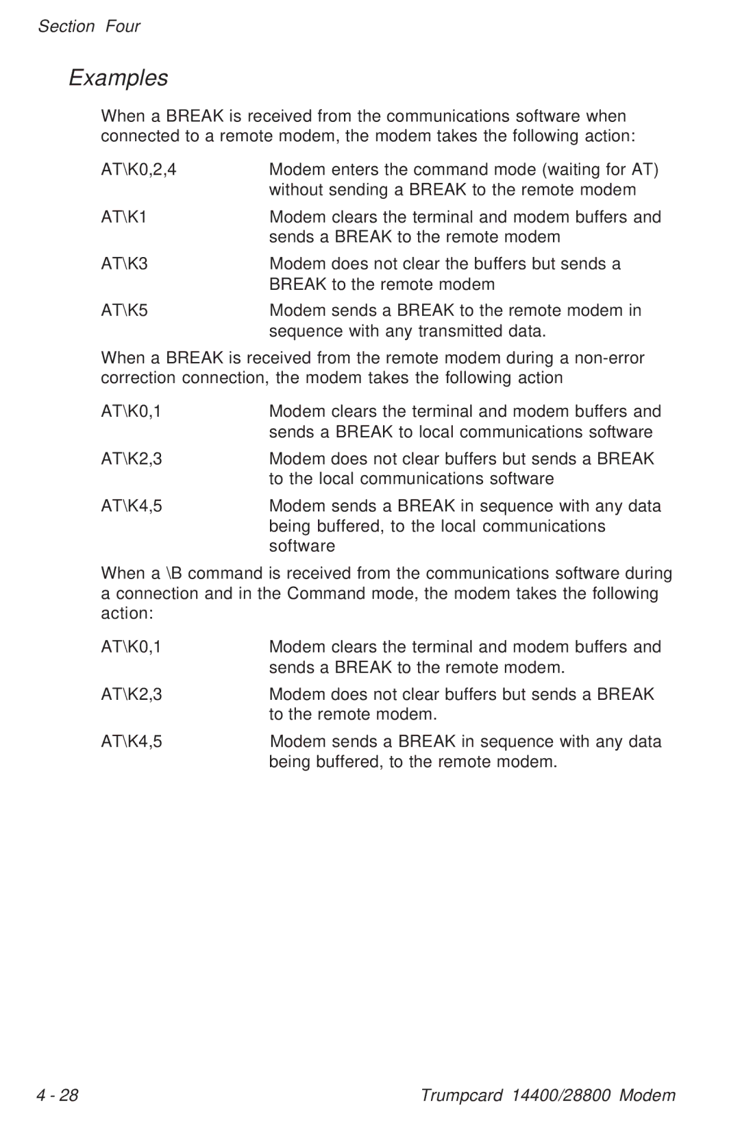 Ositech comm Trumpcard Data/Fax Modem manual AT\K1, AT\K3, AT\K5 