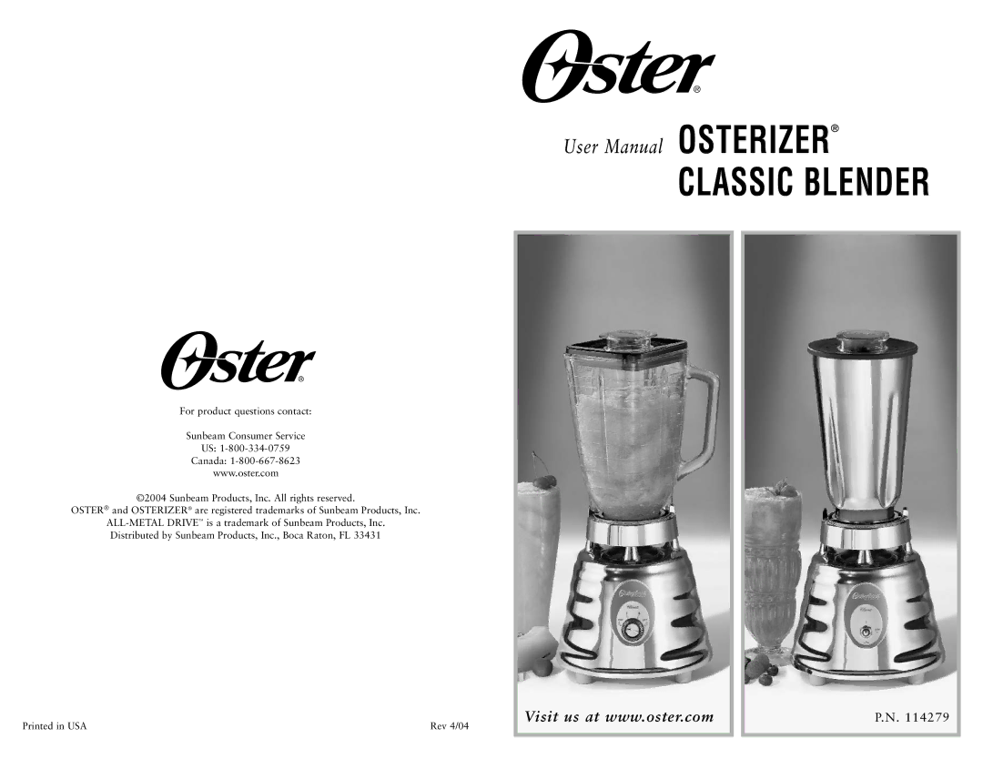 Oster 0026050NP15 user manual Classic Blender 