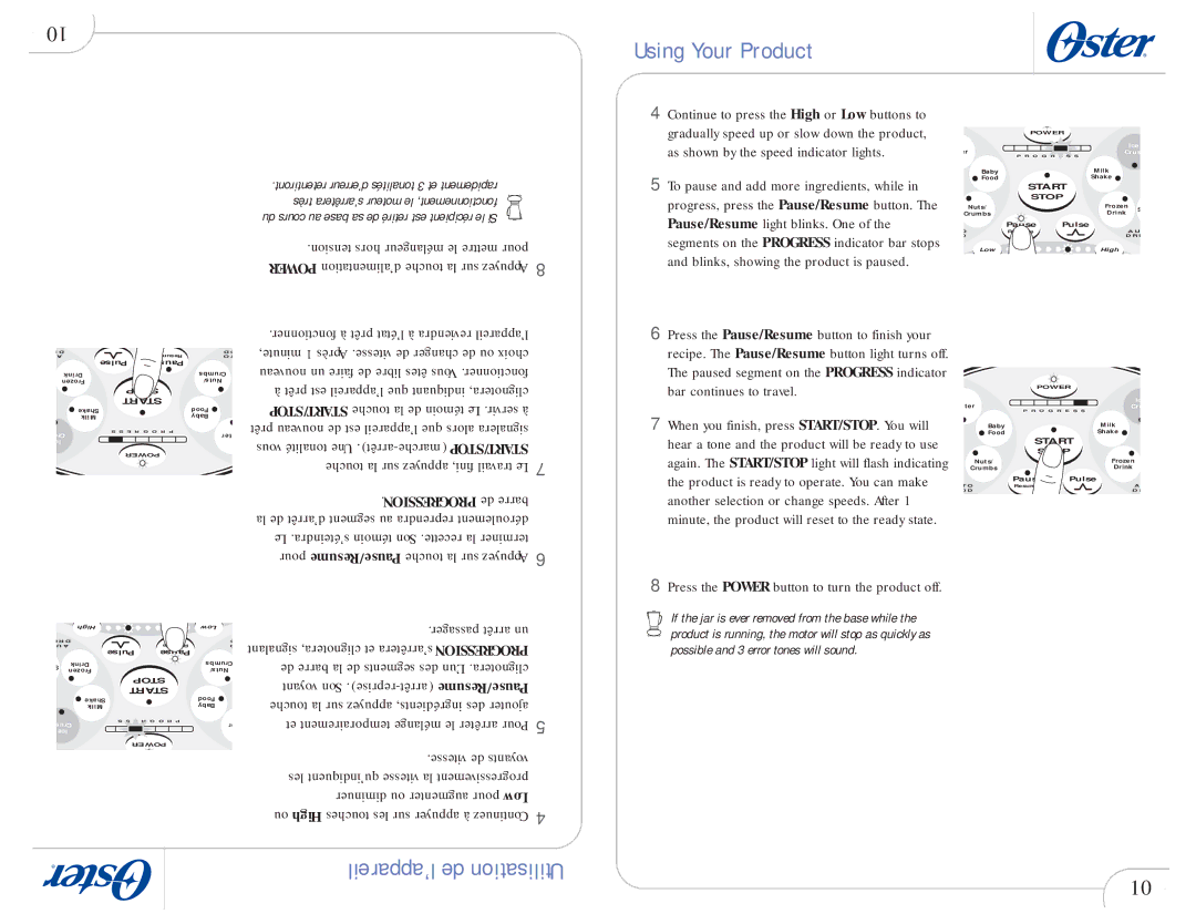 Oster 109478 Prêt nouveau de est l’appareil que alors signalera, Touche la sur appuyez fini, travail Le, Passager arrêt un 