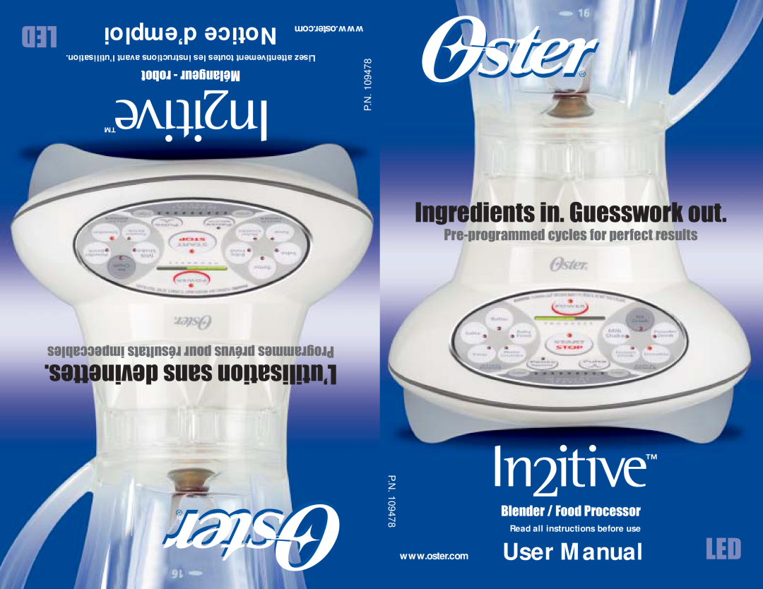 Oster 109478 user manual d’emploi Notice, Ingredients in. Guesswork out, Pre-programmed cycles for perfect results 