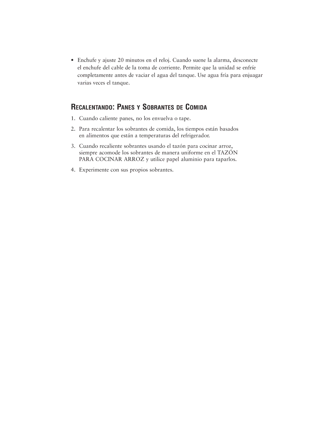 Oster 111858 user manual Recalentando Panes Y Sobrantes DE Comida 