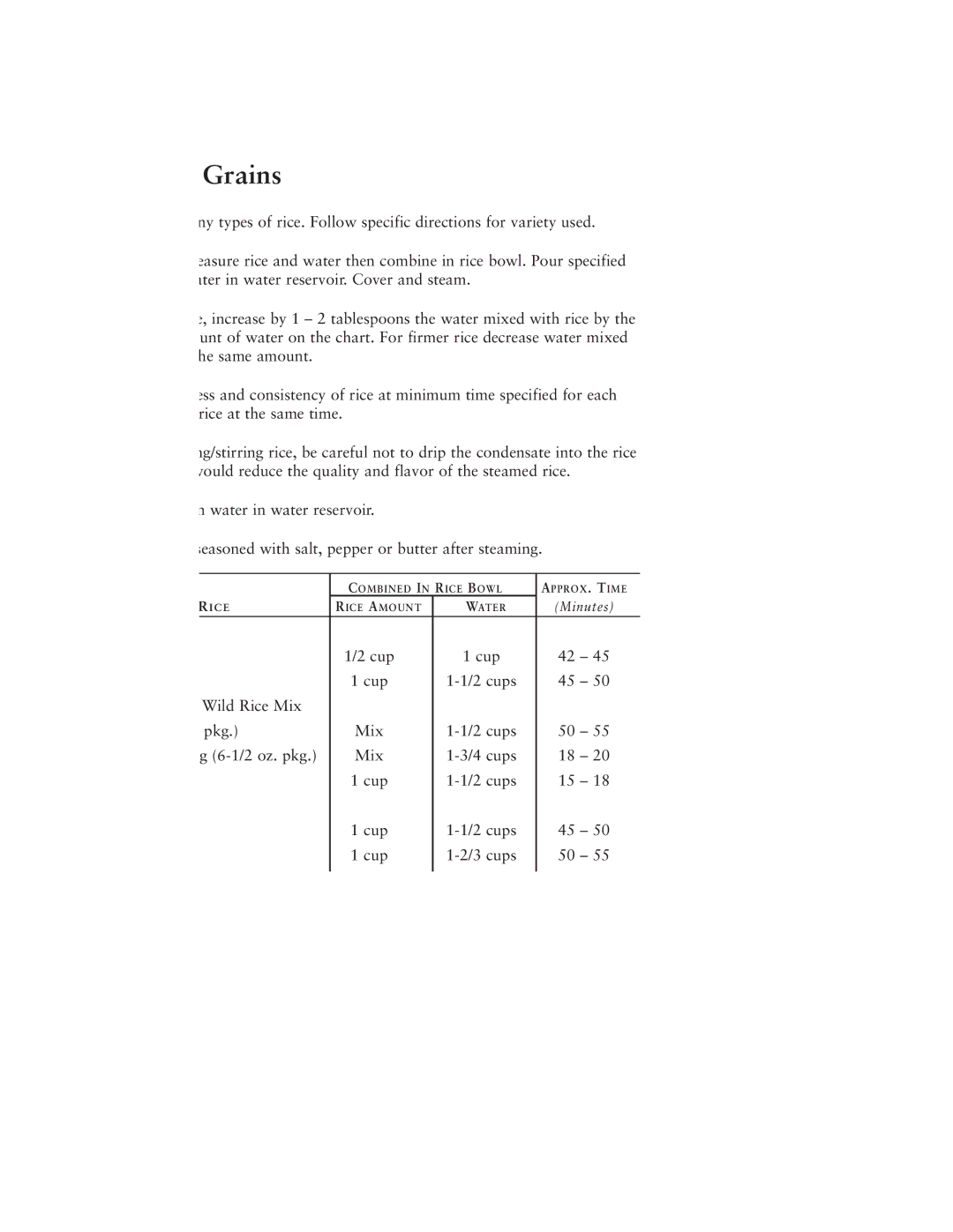 Oster 111858 user manual Grains 